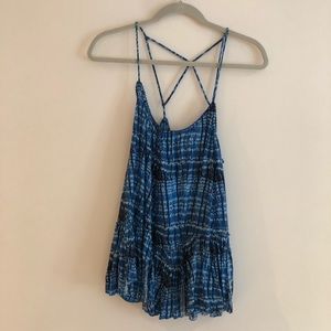 Free People Blue Patterned Tank Top Size S